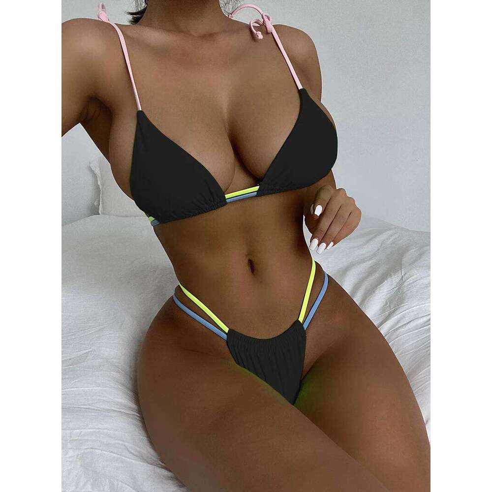 Solid Color Sexy Micro Mini Bikini Set Women's Swimsuit 2023 New Push Up Swimwear Triangle String Biquini Bathing Suit for Women Y260303