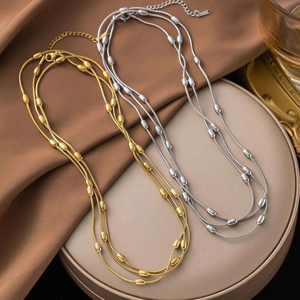 Stainless Steel Gold Silver Color Multi Layers Necklace For Women Fashion Waterproof Neck Chain Jewelry Gift Bijoux H260312