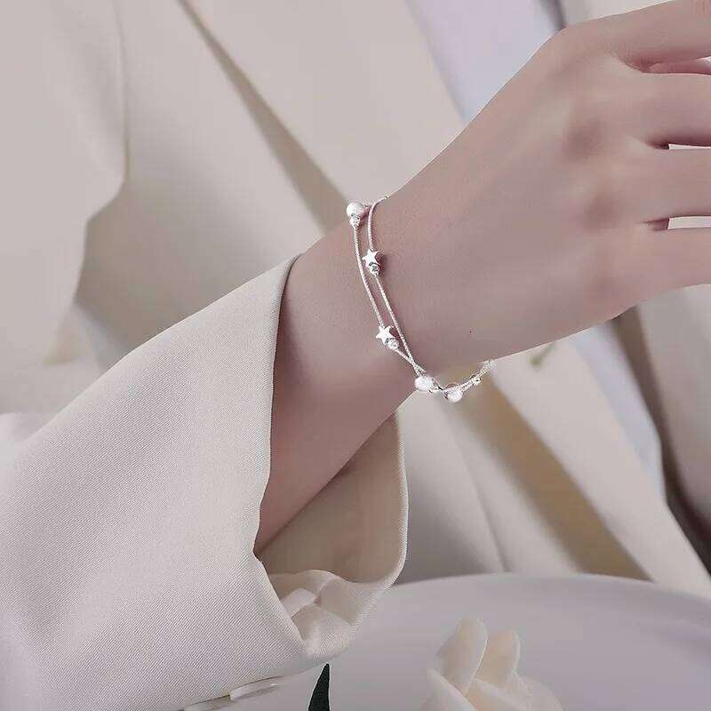 Luxury 925 Sterling Silver Star Beaded Bracelets For Women Original Double Layered Adjustable Bracelet Party Jewelry Z260313