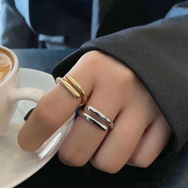 Classic Simple Stainless Steel Line Double Layer Couple Rings for Men Women Temperament Trendy Hip Hop Finger Jewelry Accessory H260312