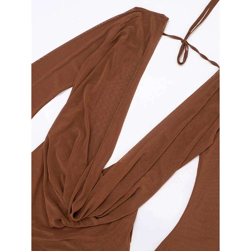 Beyprern Elegant Flare Sleeve V Neck Ruched Sheer Mesh Short Pink Holiday Outfits Beach Cover-Up Dress Night Out Vestidos