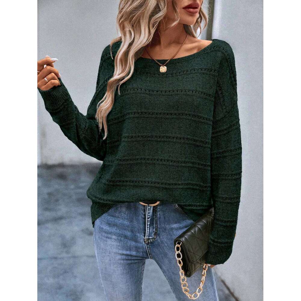 New solid color hollow round neck pullover knitted sweater Z260313