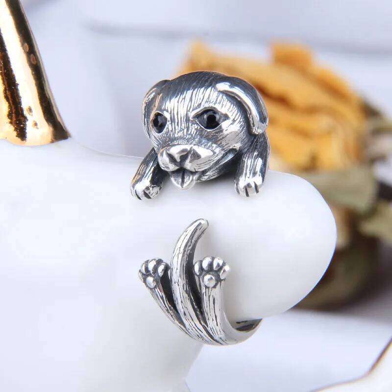 Buyee 925 Sterling Silver Elegant Dog Open Ring for Women Men Fashion Animal Fine Jewelry Circle Gift H260312