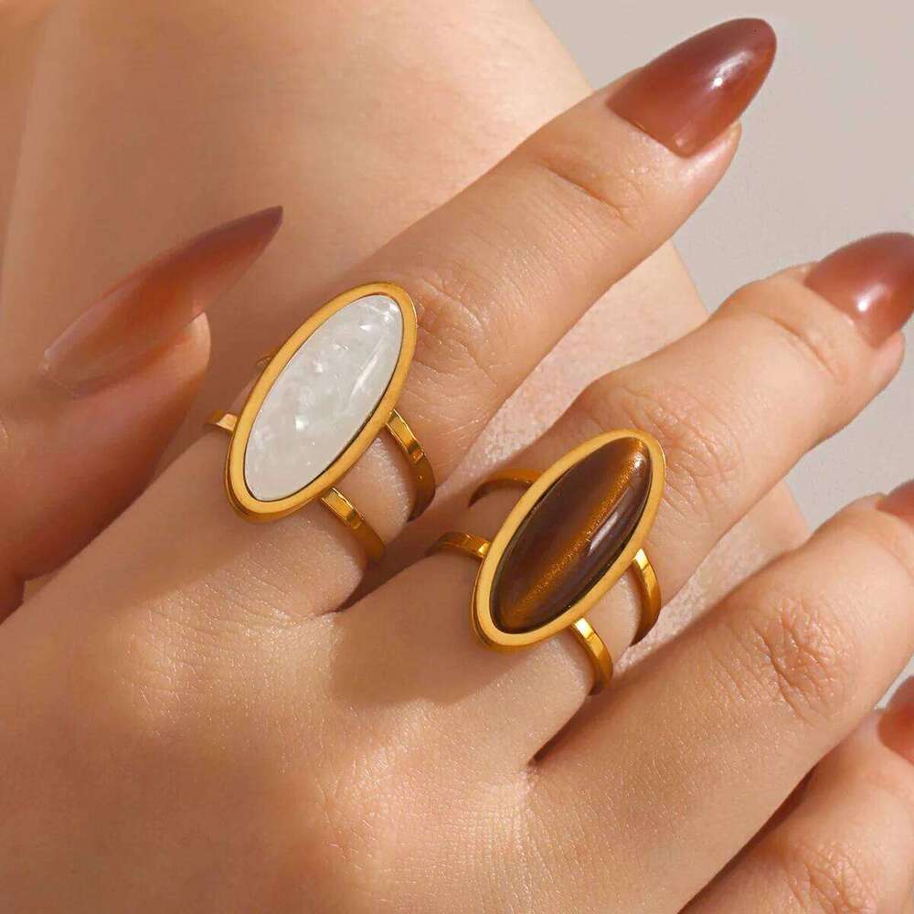 Geometric Oval Ring for Women, Hip Hop Stainless Steel Gold Plated, Hypoallergenic Trendy Jewelry Gift H260312