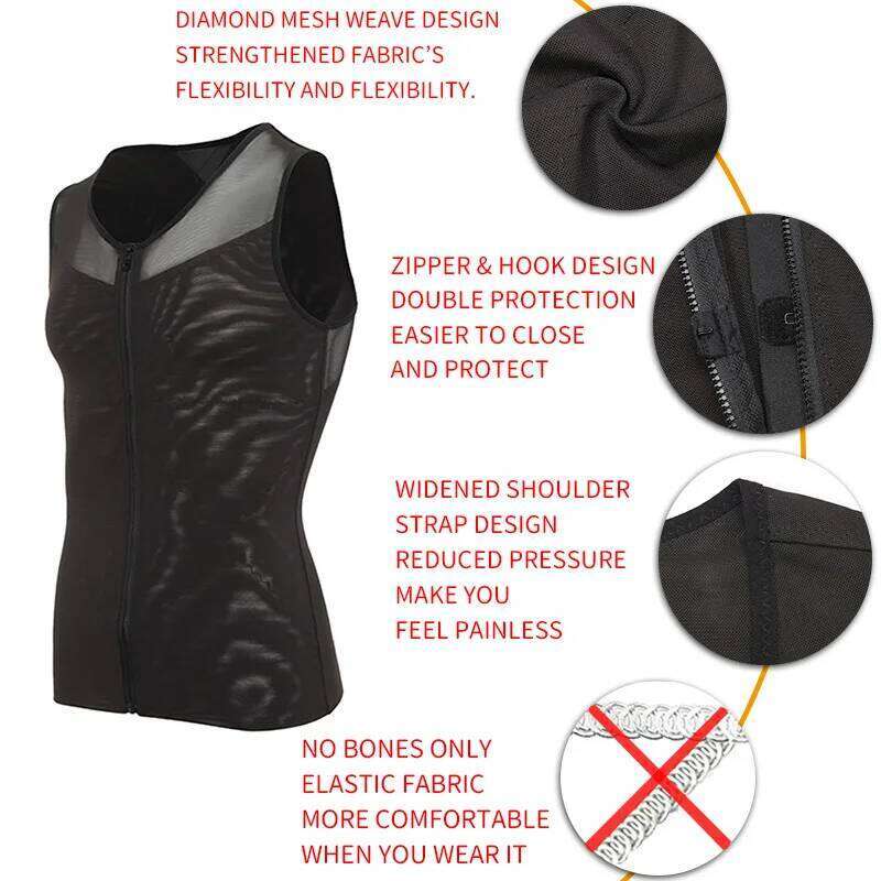 Mens Body Shaper Abdomen Slimming Shapewear Belly Shaping Corset Top Gynecomastia Compression Shirts WIth Zipper Waist 26Y0312