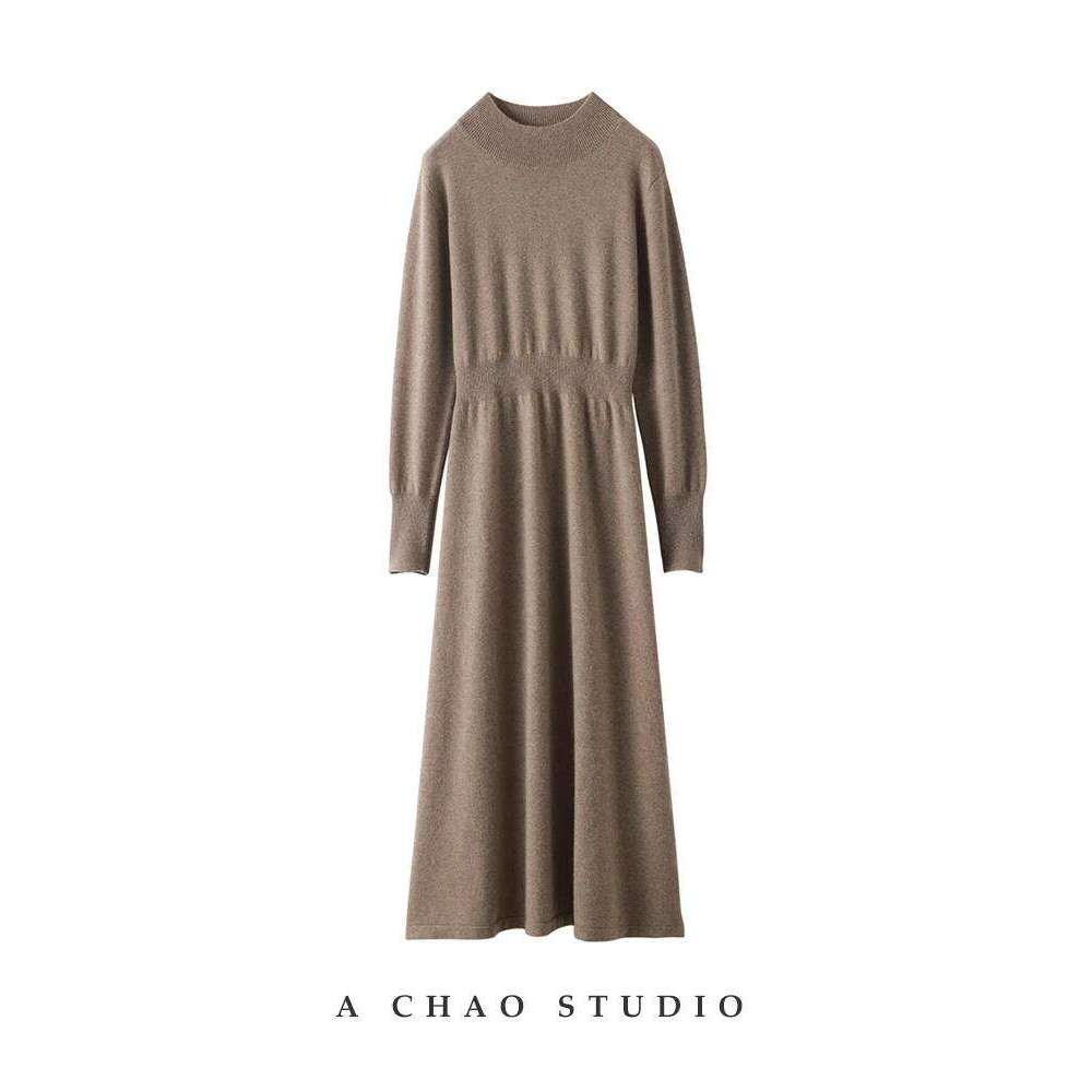 CHICUU Women 100% Knitted One Piece Autumn Winter Thick Warm Cashmere Knitwear Long Sleeve Dress Z260314