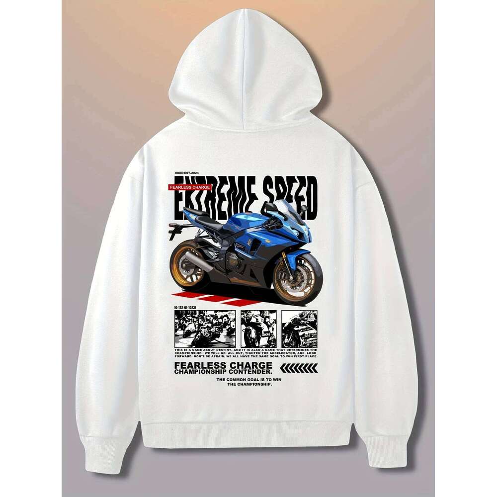 Racing Motorcycle Print Trendy Men Women Hooded Sweatshirt Autumn Winter Daily Outdoor Vacation Fitness Casual Loose Sportswear Z260314