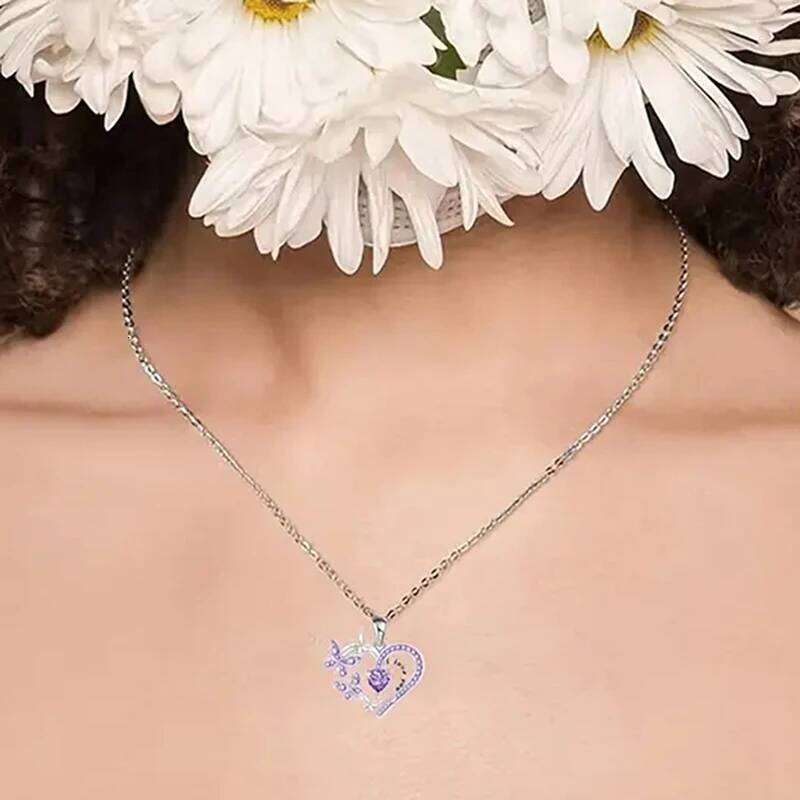 Huitan Purple/White Butterfly Pendant Necklace for Women Aesthetic Female Neck Accessories Wedding Party New Trendy Jewelry H260312