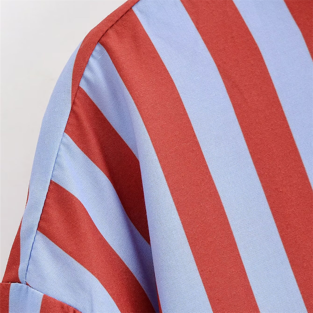 PB&ZA 2026 Spring/Summer New Product Women's Long Sleeve High Collar Butterfly Bow Striped Shirt