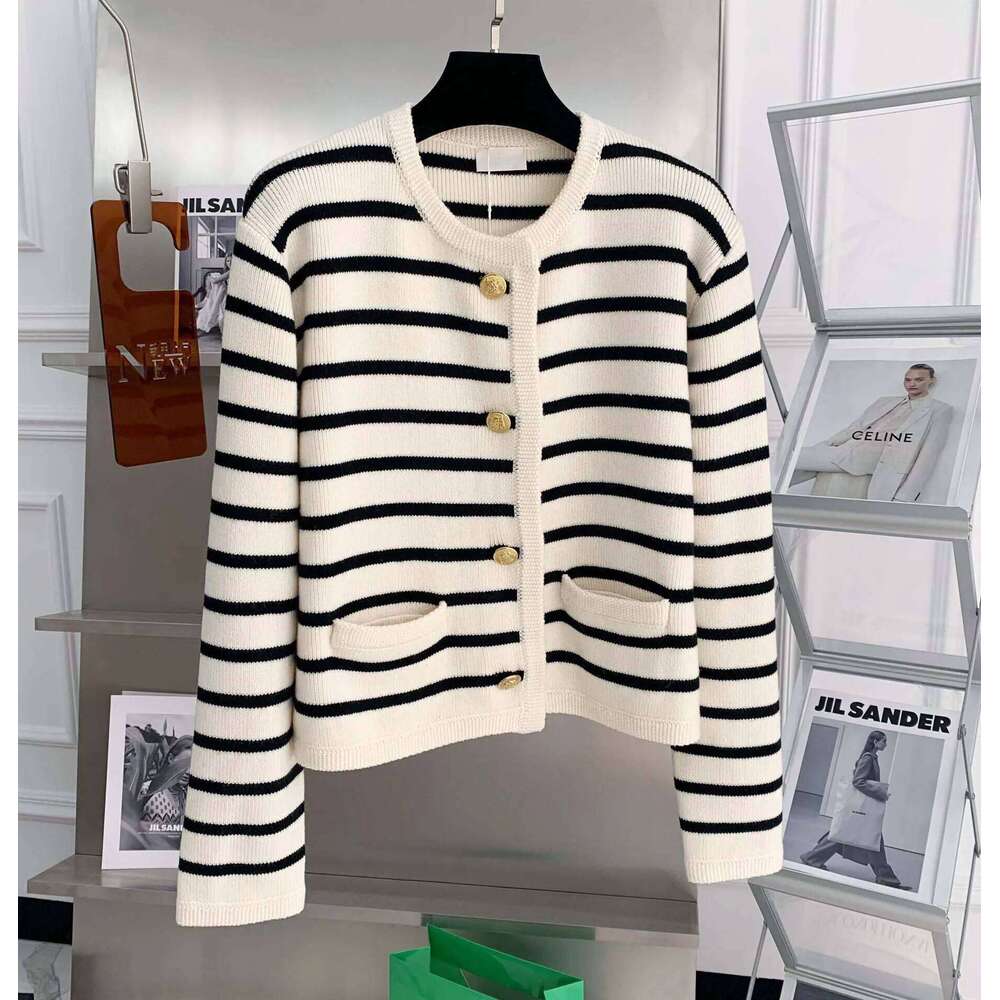 Women Stripe Knitted Cardigans Spring Autumn O-neck Single Breasted Long Sleeve Crop Tops Fashion Casual Chic Female Sweaters Z260314