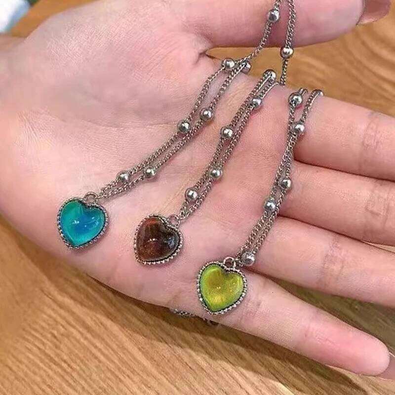 Discoloration Necklace Color Change Heart Pendant Chain for Women Temperature Sensitive Stone Peach Choker Jewelry H260312