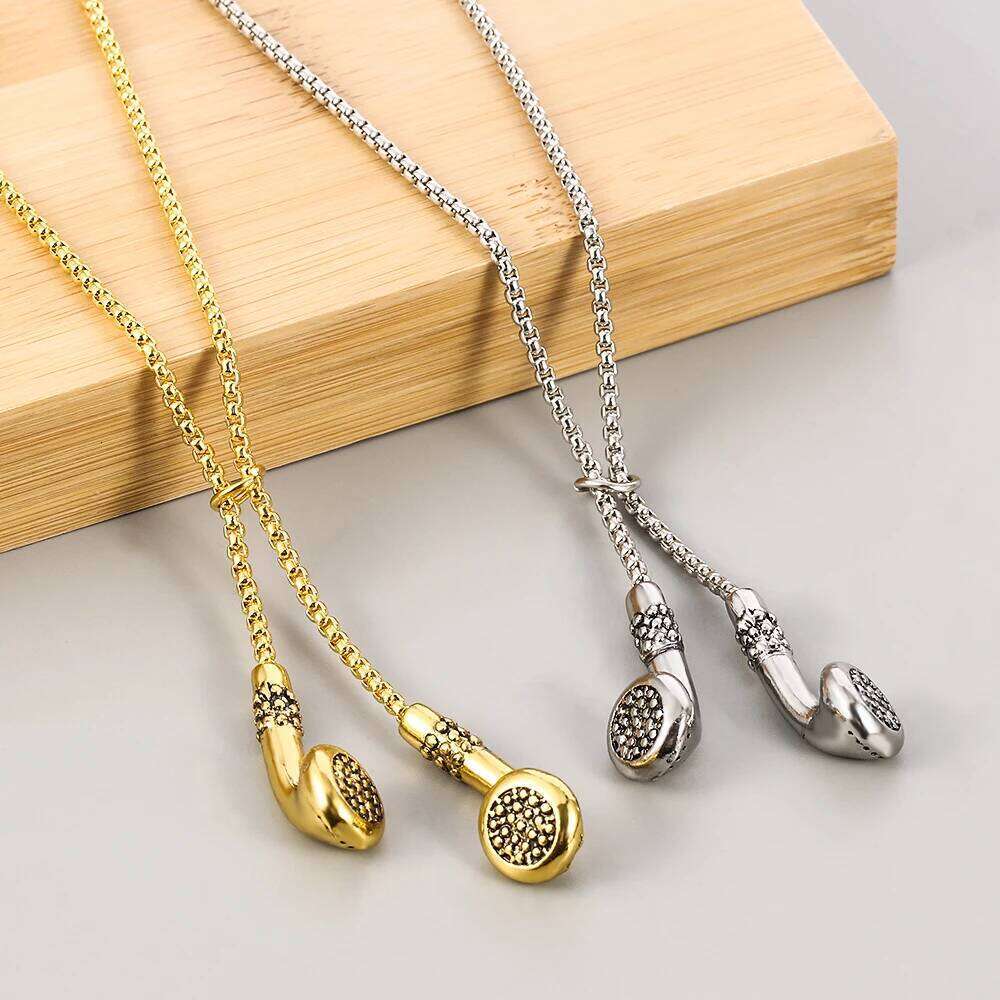 Headphone DJ Music Hip Hop Punk Jewelry Gifts Alloy Gold Silvery Color Earphone Necklace for Men H260312