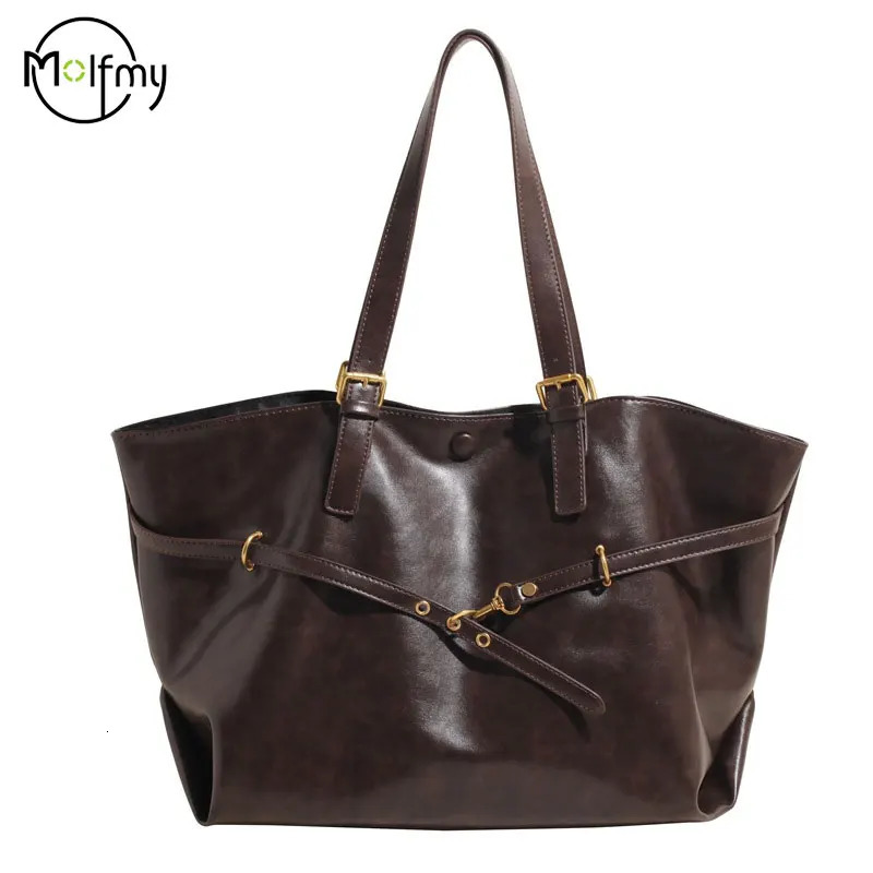 Tote Bag Retro PU Leather Shoulder Handbag for Women Winter Trend Y2K Fashion Handbags Females Travel Tote Bags 260303