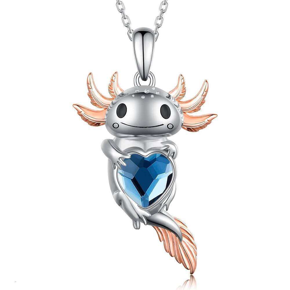 Exquisite Cute Cartoon Axolotl Holding Heart Pendant Necklace Animal Fashion Girls Party Holiday Jewelry Decoration Gift H260312