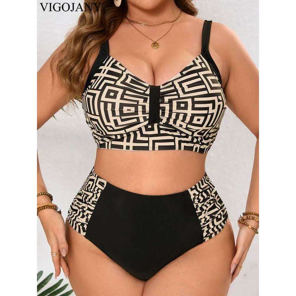 VigoJany 2026 Print Patchwork Plus Size Bikini Women Strapped Push UP Swimsuit High Waist Backless Bathing Suit Beach Bitchwear 26H0313