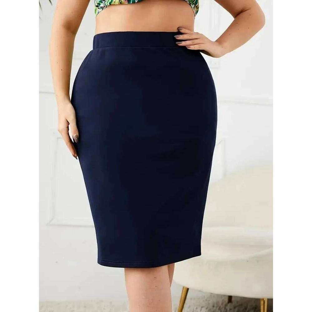 Casual High Waist Slit 2026 Summer Solid Slim Skirt Women's Plus Size Clothing Z260314