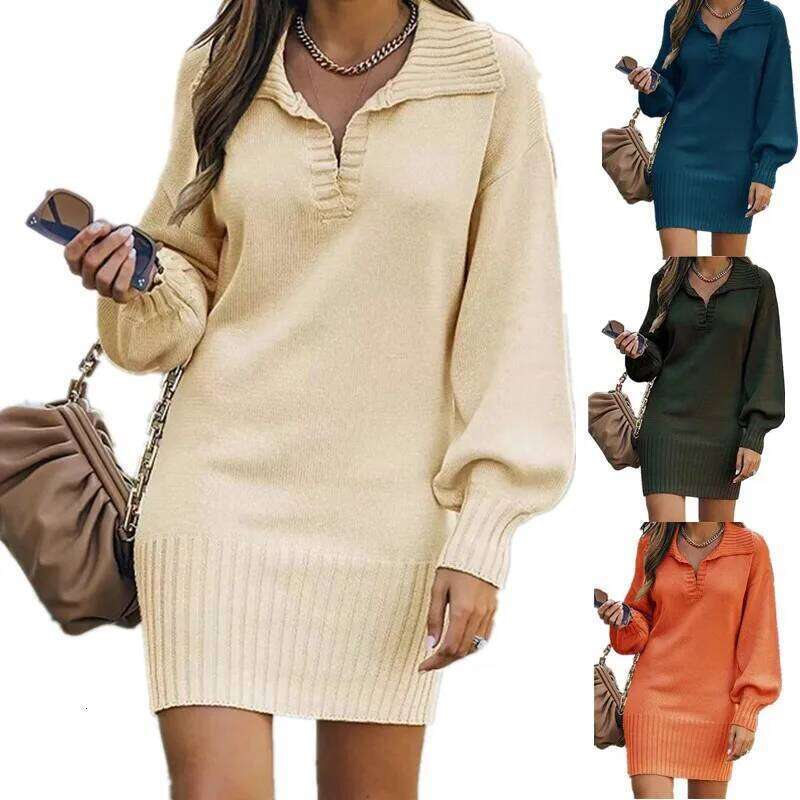 Kleider Damen Herbst Lapel Long Sleeve Solid Color Women's Office Commuting Dress Roupas Para Festa A Noite Feminina Z260313