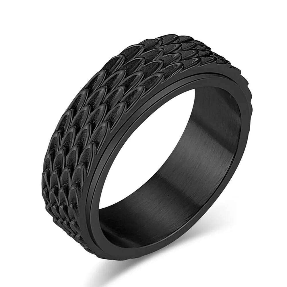 Retro Dragon Scale Rotatable Titanium Ring To Relieve Anxiety Angel Feather Stainless Steel Rings H260312