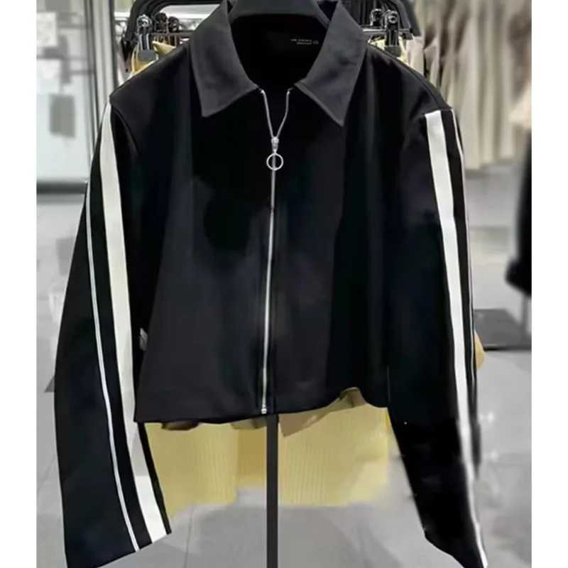 2024 New Women Casual Black Trousers Suits Sports Short Jacket Female Vinatge Black White Patchwork Baggy Pants Street M260313