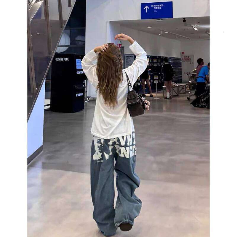 Autumn Women's Blue Y2k Baggy Harajuku Vintage Printing Denim Trousers Japanese 2000s Style Jeans Pants Oversize Clothes Z260313