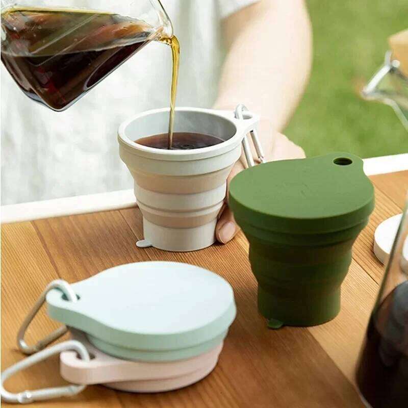 Collapsible Travel Silicone Folding Camping with Lids - Expandable Drinking Cup Set Z260314