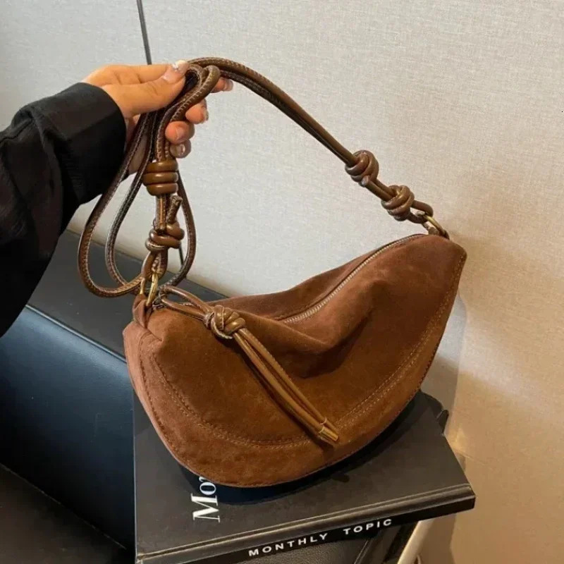 Faux Suede Super Niche Suede Shoulder Bag for Women 2026 Single Crossbody Bags Underarm Dumpling Sweet Bags 260303