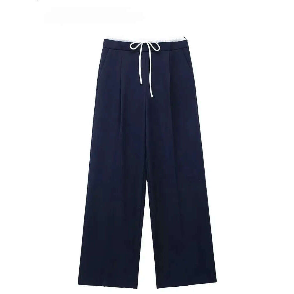 TRAFZA Fashion Woman Casual Trousers Patchwork Loose Women High Waist Long Pants Commute Female Chic Wide Leg Pant Z260314