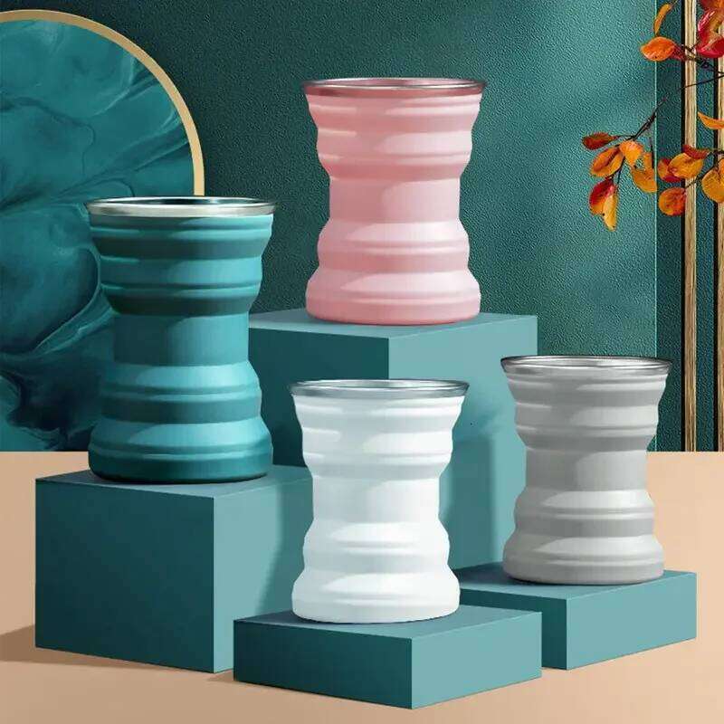 Portable silicone water 320ml outdoor heat-resistant cup with lid foldable travel drinking cup, Z260313