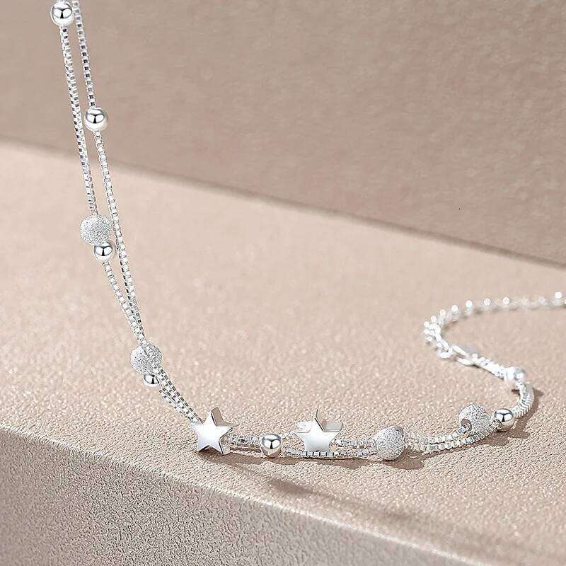 925 Sterling Silver Double Star Frosted Beads Bracelet Ladies Stylish Simple Birthday Wedding Anniversary Jewelry Gift Z260313
