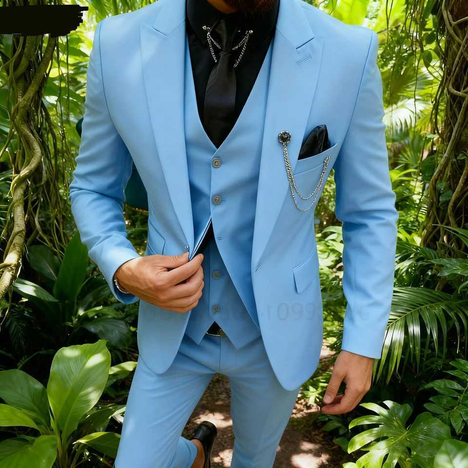 Elegant Wedding 3 Piece Mens Suit Set - Single Breasted PeAK Lapel JaCKet Pants VEST Business Male CloTHing M260313