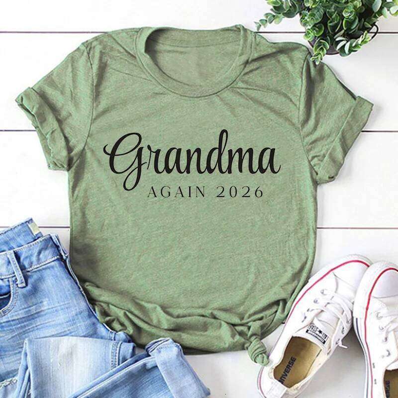 Again 2026 Shirt Custom New Grandma T-Shirt Personalized Pregnancy Announcement Tee Mother's Day Gift Z260314