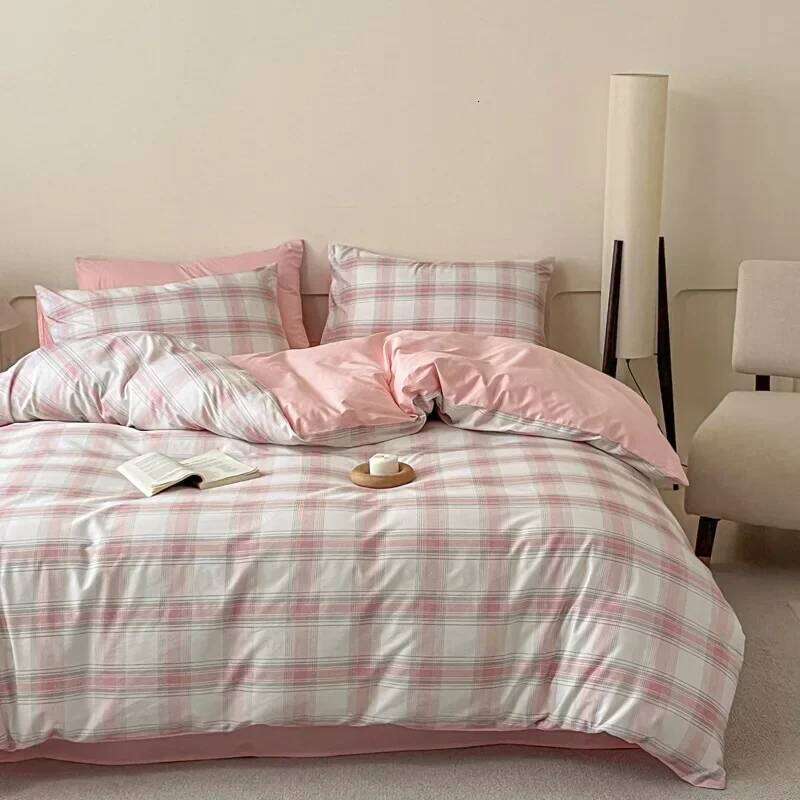 High Quality Grid Printed Flat Sheet Bedding Sets Light Cotton Soft Quilt Cover Single Double Bed Comfort Set for Adults H260312 - view 3