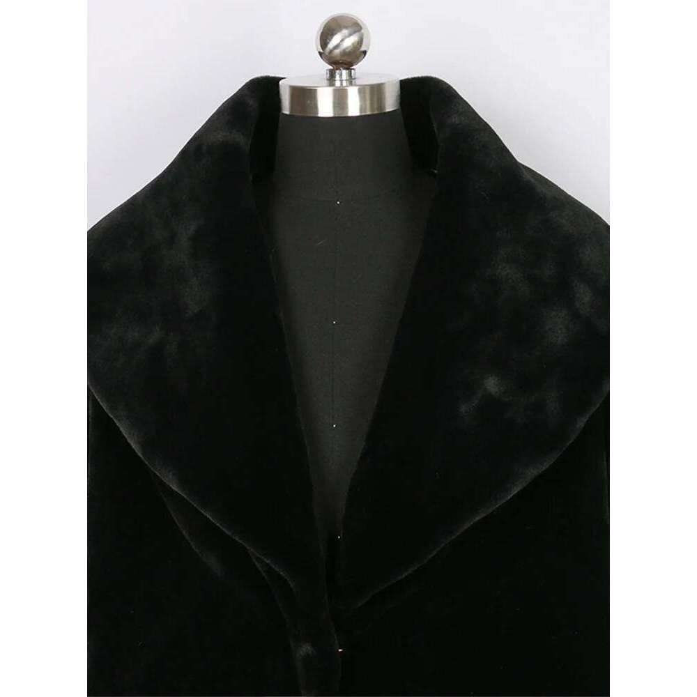 Nerazzurri Extra Black Winter Faux Coat Women Long Sleeve Plus Size Elegant Fluffy Sheared Mink Fur Overcoat 6xl 7xl Z260313