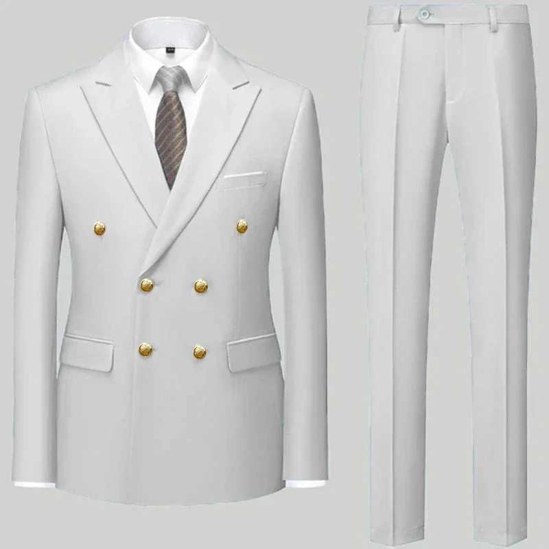 Fashion new mens casual boutique double breasted suit pants mens business suit set M260313