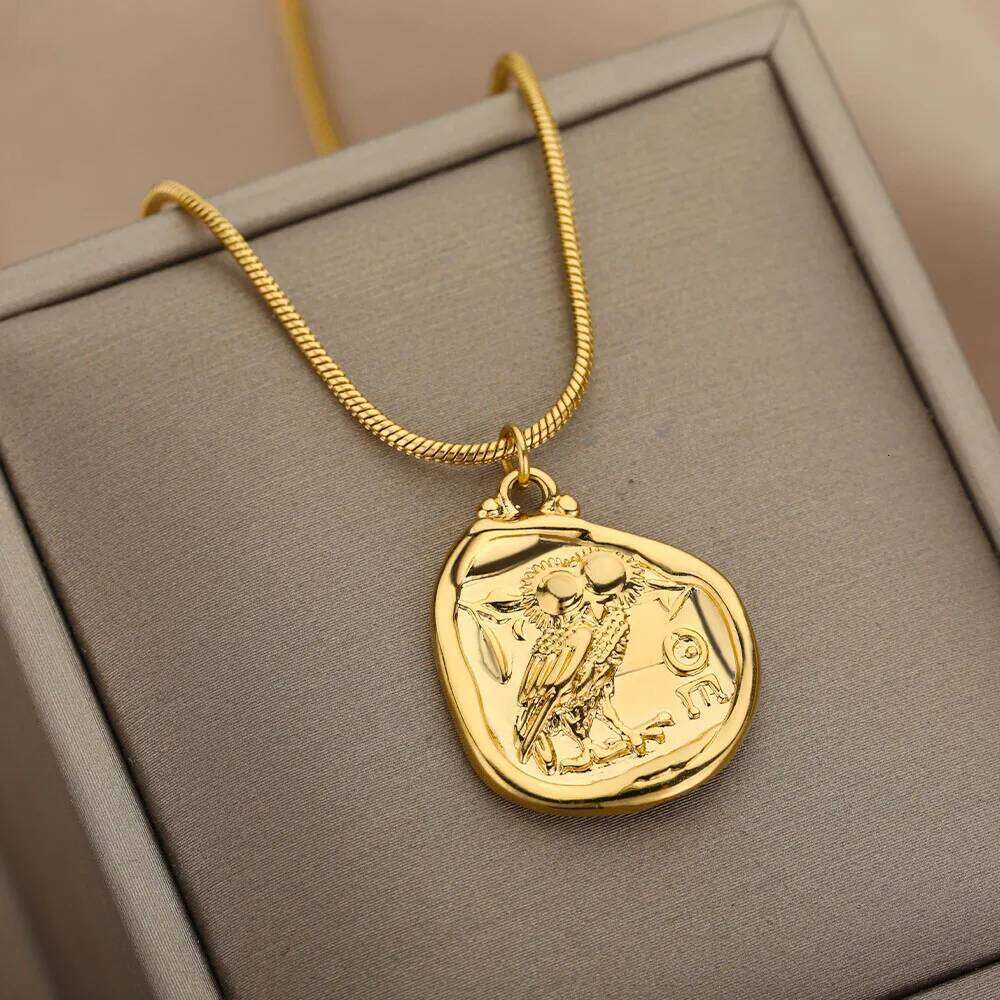Vintage Coin Necklaces For Women Men Owl Pendant Necklace Collar Bohemia Carved Freedom Letter Jewelry Gift Bijoux Femme H260312