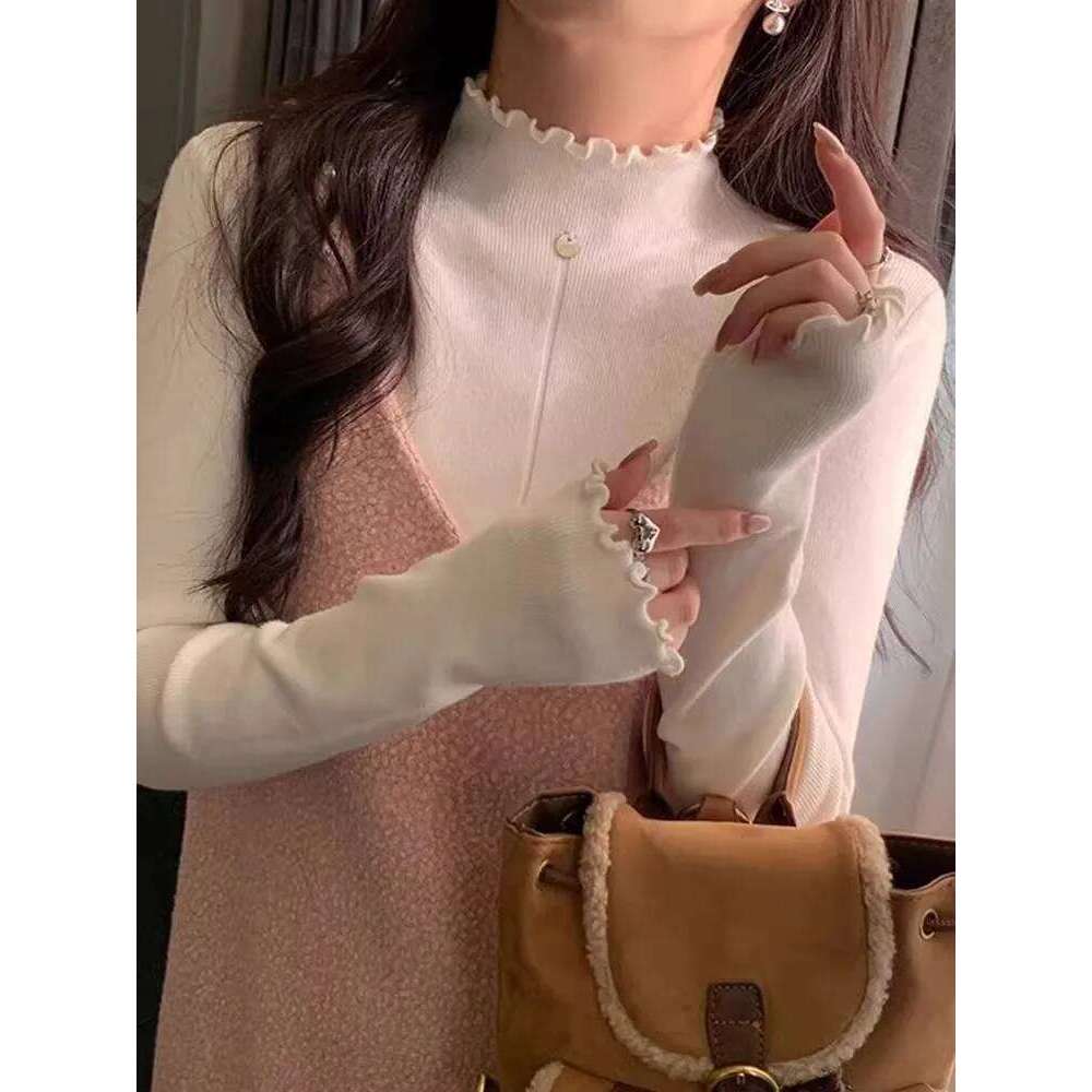 Women Soft Warm Pullover 2026 Spring Autumn Ruched Turtleneck Sweaters Slim Versatile Tops Knitted Sweater Solid Base Layer Top Z260314