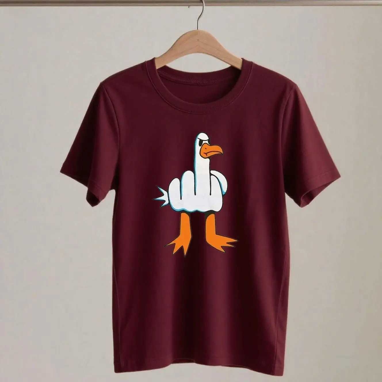 Mens fun T-shirt with rough design of seagulls regular fit T-shirt universal T-shirt with cartoon prints for both men and women D260313