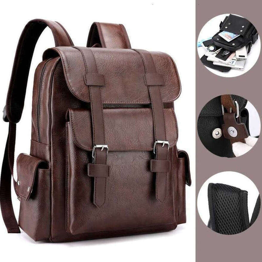 OLOEY 2025 Men Backpack PU Leather Bagpack Large Laptop Backpacks Male Mochilas Black Schoolbag For Teenagers Boys Brown Sac A Dos Premium Backpack