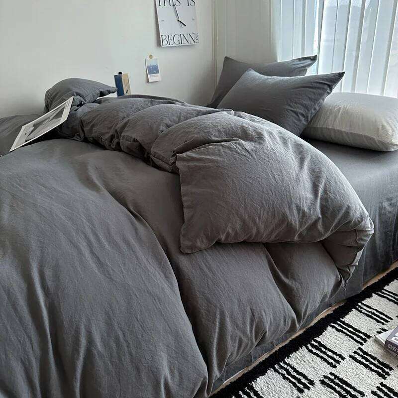 Bed Linen Solid Cotton Bedding Set with Sheet Duvet Cover Pillowcases Single Couple Bedsheet King Queen Double Twin Size H260312 - view 4