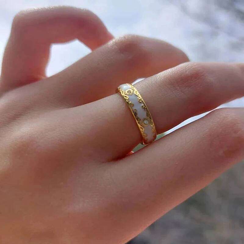 Huitan Women Metalic Rings Gold Color Engrave Design Wedding Engagement Party Daily Trendy Elegant Accessories Jewelry H260312