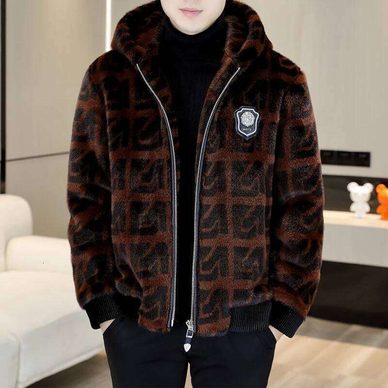 Autumn Winter Hooded Men Fashion Social Faux Mink Fur Casual Business Jacket Thick Warm Outdoor Windproof Coat Z260313