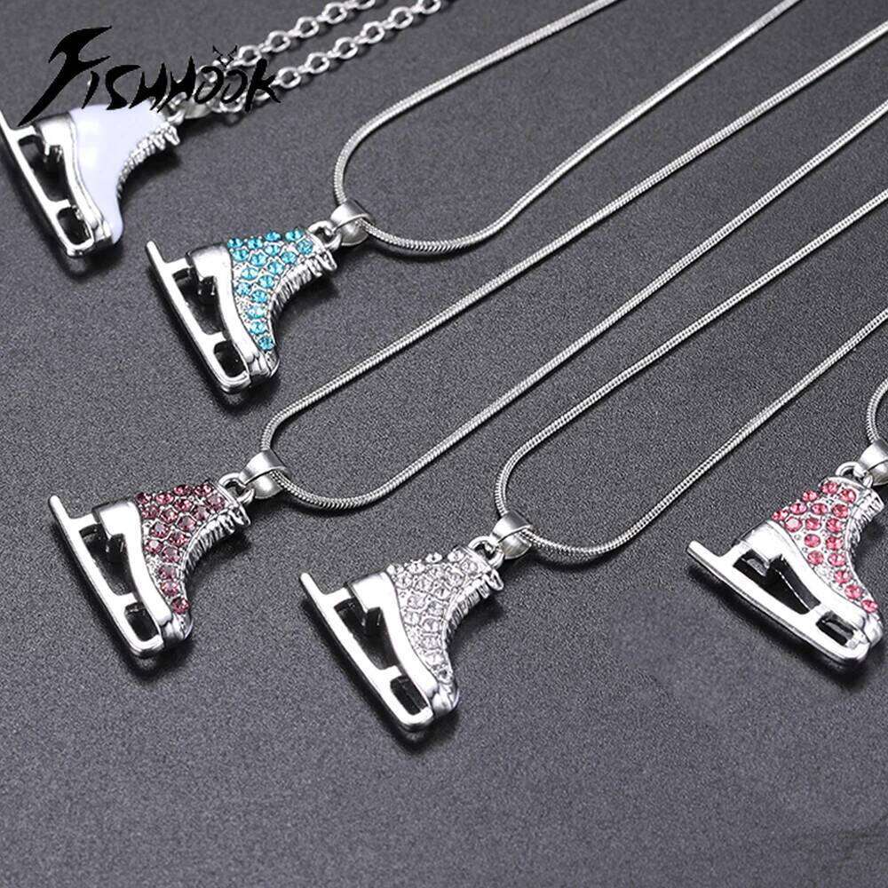 Zircon 3D Ice Skate Shoe Necklace White Enamel Blue Pink Crystal Family Chain Couple Pendant Gift For Men Women Jewelry H260312