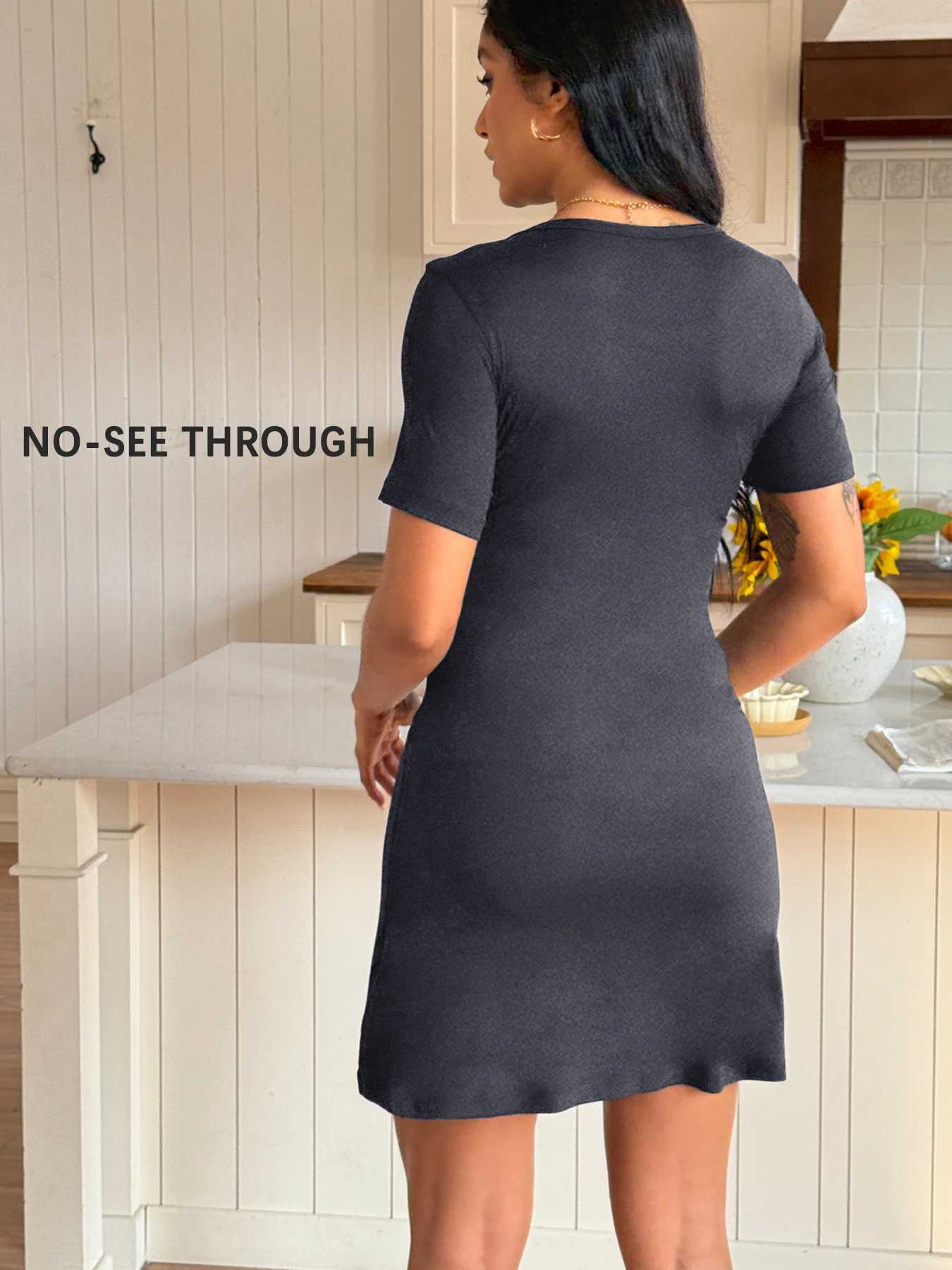 Womens Crewneck Short Sleeve Nightgown Dress Super Soft Sleep DressT260314