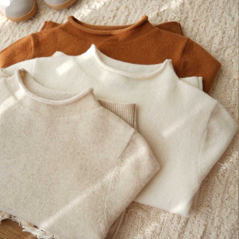 Womens Knits Tees Boys and Girls Baby Autumn Winter New Solid Color Rolled Edge ParentChild Matching Sweater Childrens CloseFitting Wool Fleece Sweate