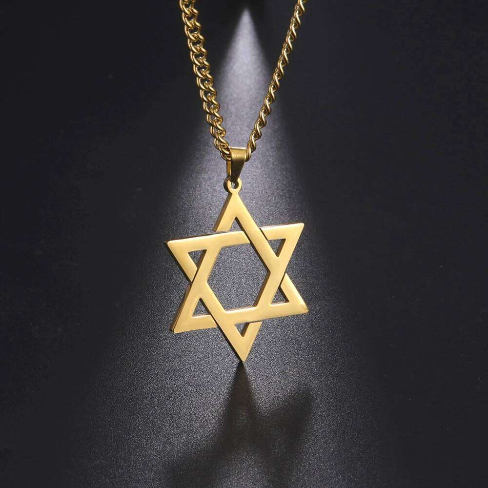 Skyrim Star of David Hexagram Choker Necklace for Men Women Gold Color Stainless Steel Neck Chain Israel Jewish Judaism Jewelry H260312