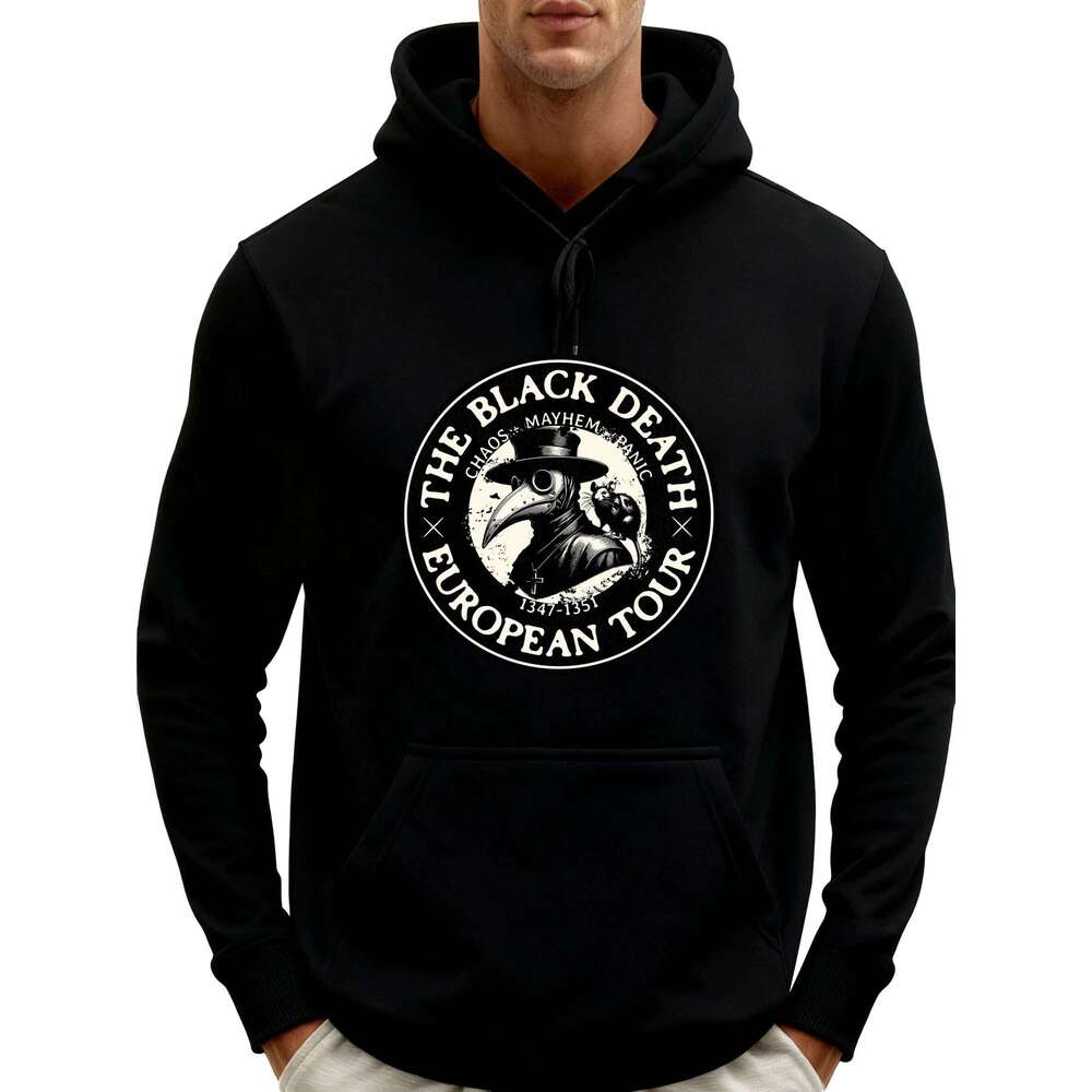 The Black Death European Tour Slogan Hoodies Men Hiphop Streetwear Graphic Pullover Loose Clothes Punk Style Z260314