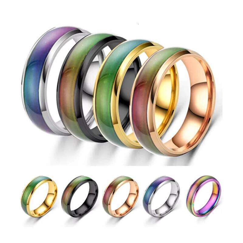 5 Colors Stainless Steel for Men Women Changing Color Mood Temperature Sensitive Glazed Ring Couple Jewelry H260312