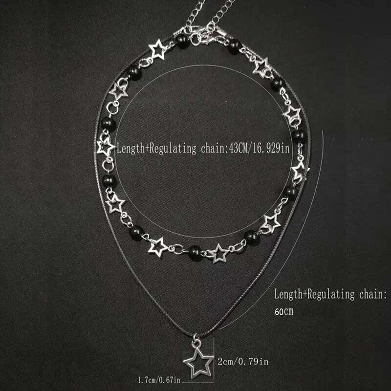Fashion Double Layered Black Bead Star Choker Necklace Punk Pentagram Leather Rope Necklaces For Women Girls H260312