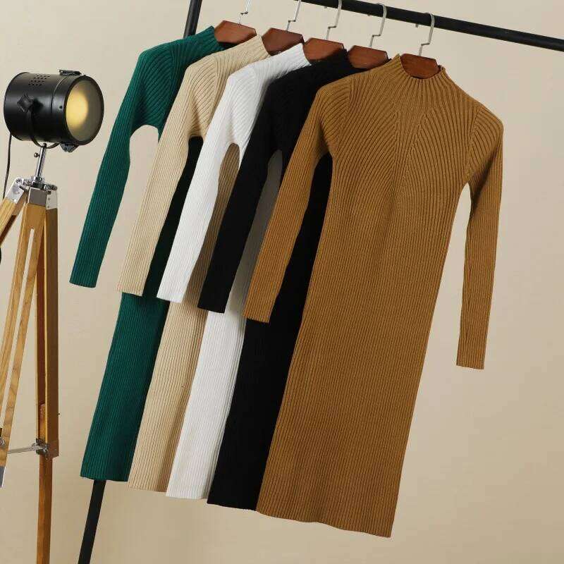 Sweater Dress Female 2025 Winter Knitted Basic Casual Women's Dresses Ladies Korean Fashion Clothes Clothing Robe Elegant Black Z260313