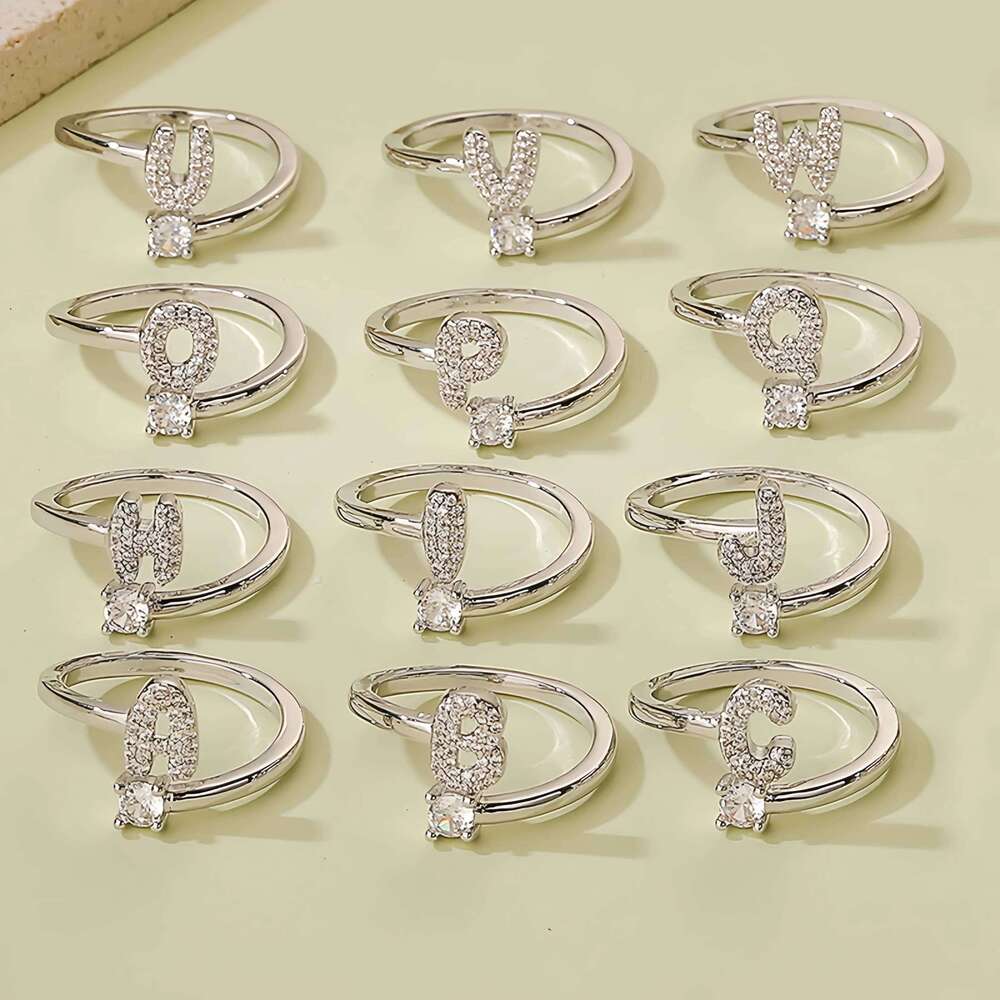 HECHENG Simple Opening Adjustable Neutral Ring Women's Couple Initial A-Z Capital Letter Jewelry 1 piece H260312